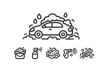 Car wash icons set