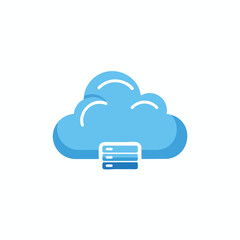 A cloud-shaped icon with three bars beneath, colored in shades of blue