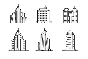 Obraz premium Set of six modern building icons with a gradient background