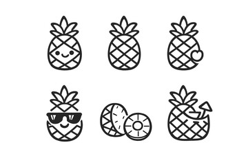 Collection of Pineapple Icons with Different Expressions and Styles