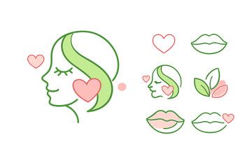 Obraz premium Woman with Hearts and Lips Icons Set