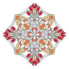 Colorful tulip mandala ornament design in stained glass style