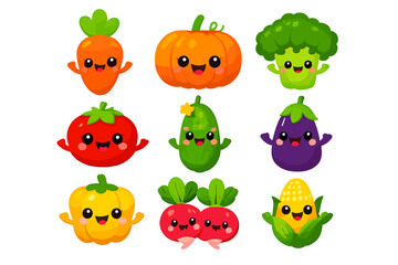 Fototapeta premium Kawaii Vegetables Collection with Glowing Aura