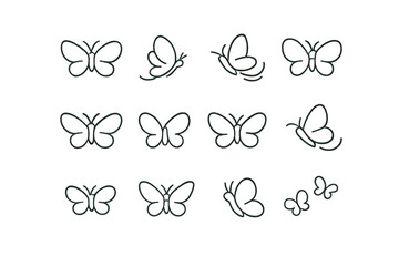Set of Outline Butterflies on Golden Background