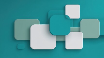 Modern Abstract Geometric Shapes on Teal Background with Soft Shadows for Creative Projects and Design Concepts, Ideal for Minimalist Artwork