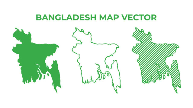 Bangladesh map vector illustration with three different outline styles shown