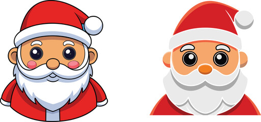 Two different santa claus with one wearing a red hat and the other wearing a red hat with a beard