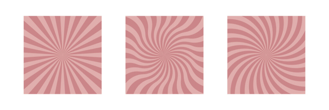 Abstract Spiral Swirl Background Set &ndash; Retro Radial Twirl Pattern, Vintage Sunburst Wave and Psychedelic Vortex Square Vector Collection.eps10