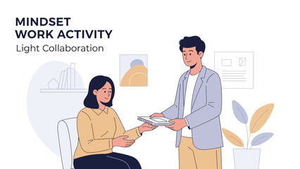 male and female colleagues discussing teamwork at workplace during collaboration session in modern