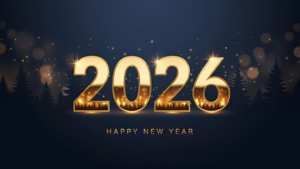 2026 New Year gold typography — shimmering numbers with festive glow

