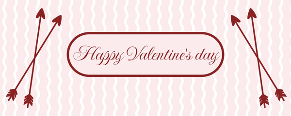Valentine’s Day retro horizontal banner in red and pink colors with cupid arrows illustration