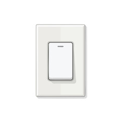 A single white light switch in a light gray wall plate on a white background