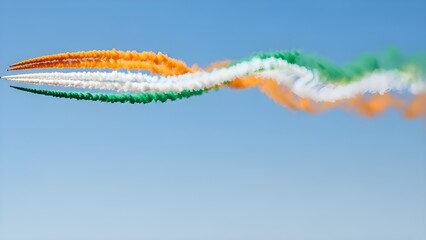Abstract Indian Tricolor Smoke Trails in Blue Sky