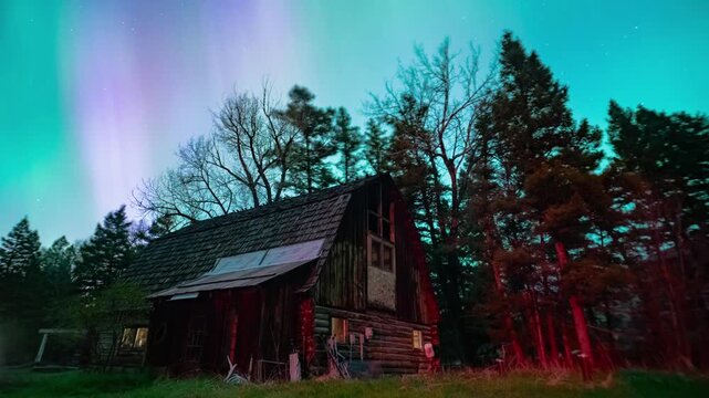 Northern lights over barn