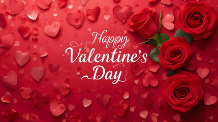 valentine card with roses and hearts, Valentine&rsquo;s Day background featuring hearts, valentines day greeting card, &ldquo;Happy Valentine&rsquo;s Day&rdquo; text, red roses.
