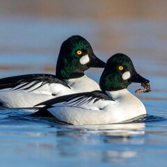 Two ducks swimming on a placid lake