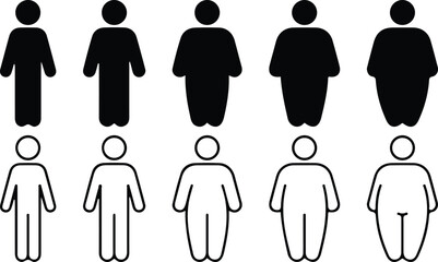 fat woman body black black line icons set vector illustration collection silhouette 