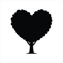 Heart shaped tree silhouette vector icon