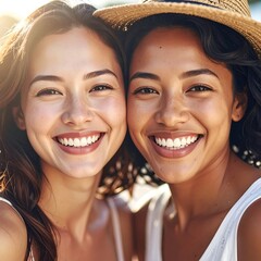 Two women smiling, close-up