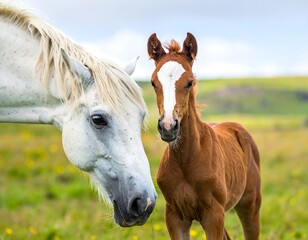 Two horses in a grassy field