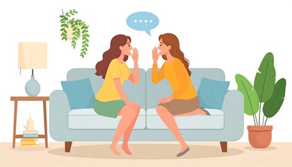 Two women whispering on a couch