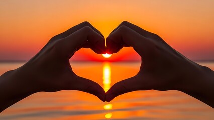Sunset Heart Hands Silhouette