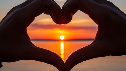 Sunset Heart Hands Silhouette