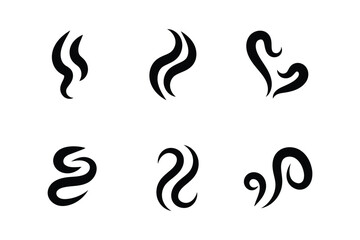 Fototapeta premium Abstract Flame and Smoke Swirl Icon Set Black Fire Wave Shape Vector Collection Isolated on White Background . eps10