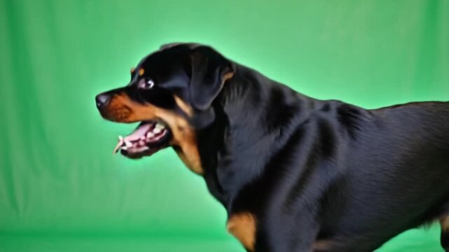 Rottweiler dog standing in front of green background