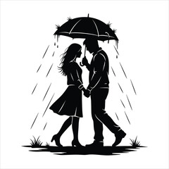 Couple Sharing Umbrella Romantic Scene
