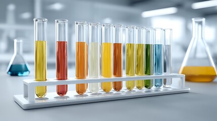 Laboratory Test Tubes Colorful Liquids Modern Research Facility Scientific Chemistry Analysis Experiment Glassware Innovation Technology Medical Science Concept