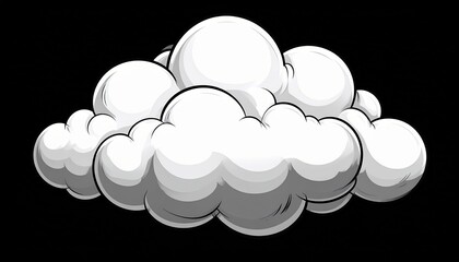 Comic book style cloud of smoke, steam, or puff isolated on a black background. White cartoon explosion or bubble effect for graphic design. Vector illustration art element for pop art projects.
