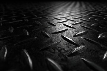 Close-up of a textured metal surface featuring a diamond plate pattern in varying shades