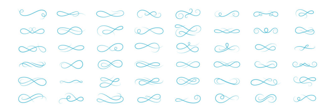 Infinity Loop Line Elements Set  Decorative Swirl, Endless Symbol and Curved Loop Vector Collection for Design and Ornament . eps10