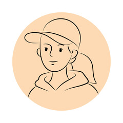 Casual Woman Avatar with Cap Outline Illustration