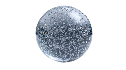 Sparkling clear crystal ball with water droplets on surface isolated on transparent background