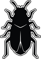 Silhouette beetle insect with outline on white background Vector Illustration