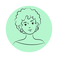 Smiling Woman Avatar with Curly Hair Minimal Outline Style