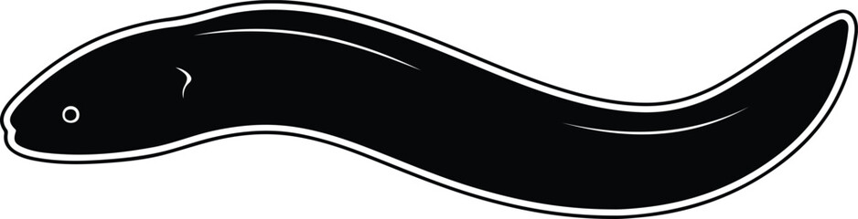 Silhouette Black Eel Swimming Marine Life Animal Contour Isolated Vector Illustration