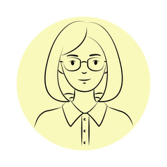 Professional Woman Avatar with Eyeglasses Outline Illustration