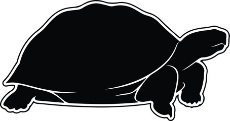Silhouette giant tortoise walking slowly on white background Vector Illustration