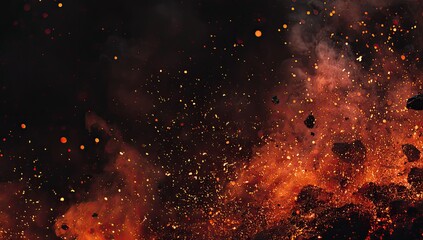 An explosion of fiery orange and red particles against a dark abyss, conveying a sense of chaos