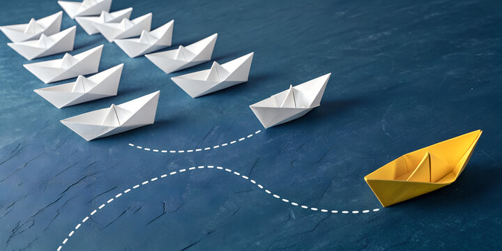 Opportunities Business Concept - Paper Boat Change Direction