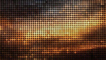 Abstract graphic with grid of blurred, glowing circles in gradient from dark to golden