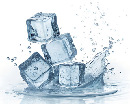 Ice Cubes Splashing - Cool Refreshing Crystals With Water Drops
