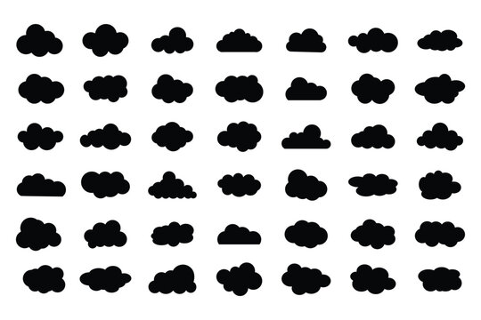 weather cloud icons sky clouds set .  Blue cloud silhouette collection in cute flat cartoon style for web background. Blue cloud collection. Cloud icon vector set .