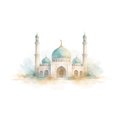 Elegant Watercolor Mosque Illustration for Islamic festive Background