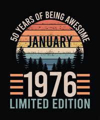 50 YEARS OF BEING AWESOME JANUARY 1976 LIMITED EDITION TSHIRT DESIGN