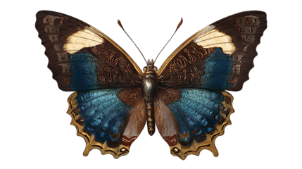 Beautiful butterfly with blue and brown wings isolated on transparent background