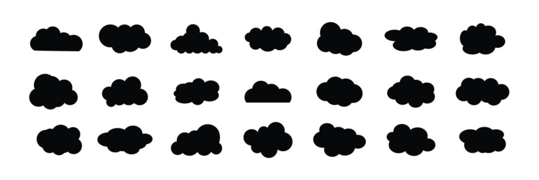 set of vector illustrations of clumpy clouds . weather cloud black icons sky clouds set . eps 10
